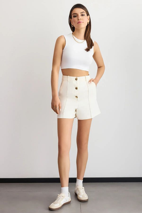Hiccup-High Waist Buttoned Shorts 1
