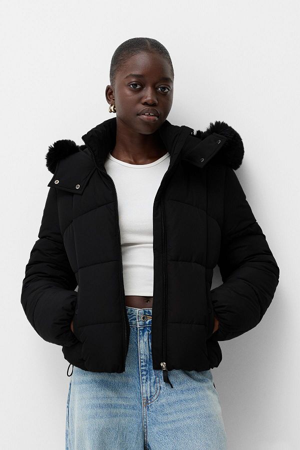 Bershka faux fur hooded jacket online