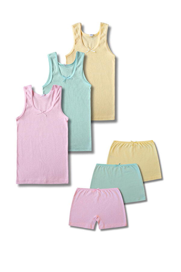 GizaKids %100 Pamuklu Kız Çocuk Atlet Fanila Boxer Slip Külot İç Çamaşır 3lü Set