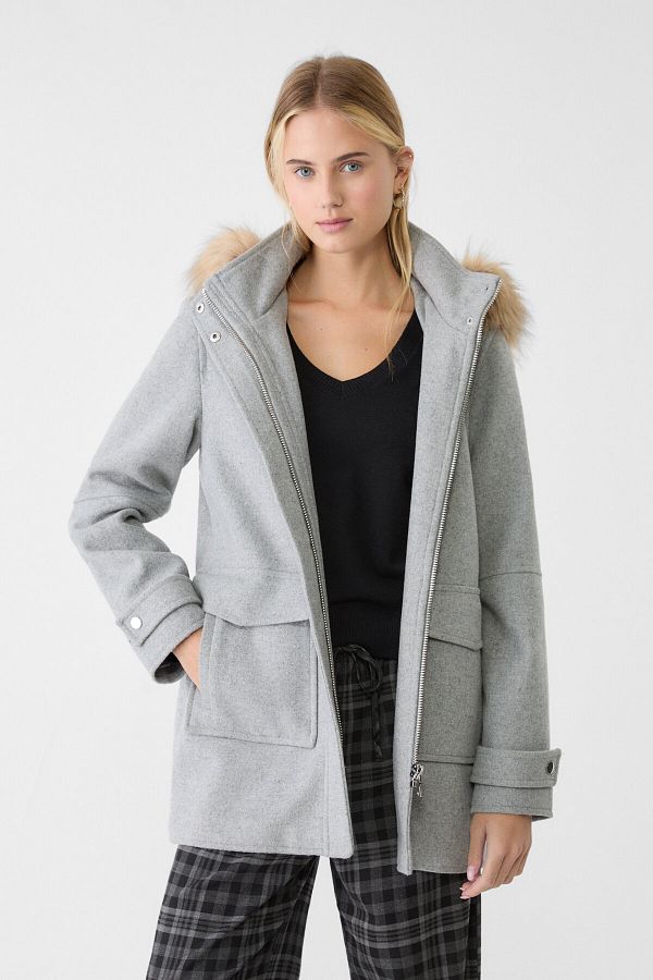 Stradivarius parka jacket with fur hood hotsell