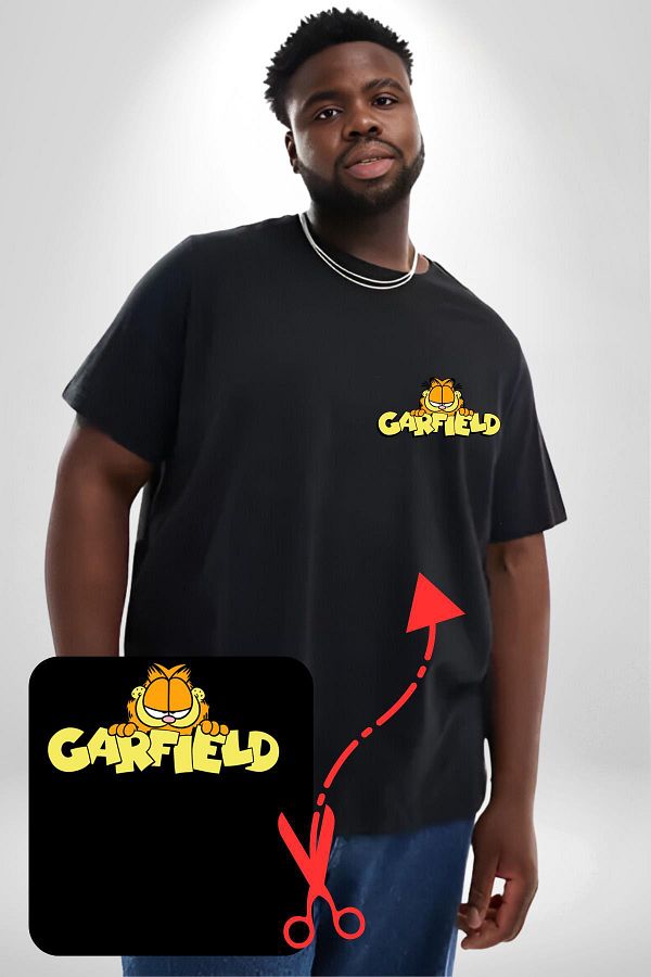 Angemiel Garfield Printed Black T Shirt Women s Plus Size Minimal Design Trendyol