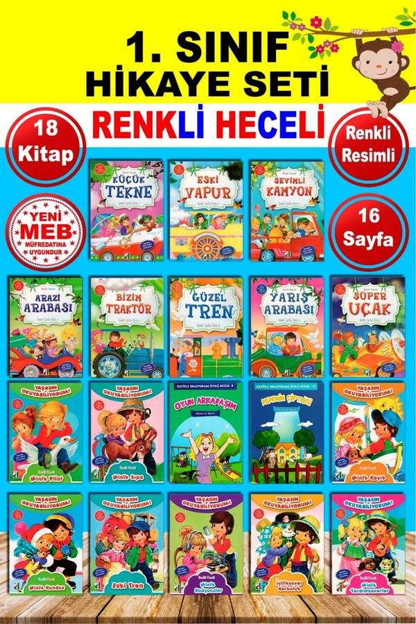 Damla Yayınevi 1. Sınıflar Için Tavsiyeli Renkli Heceli Ilk Okuma Hikaye Kitapları Seti (18 KİTAP)