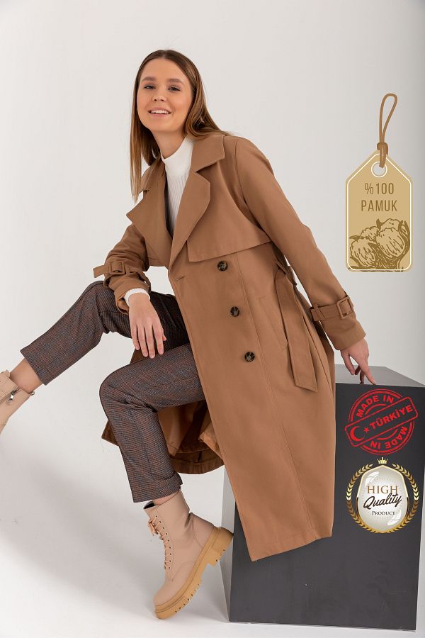 Long cotton trench coat womens sale