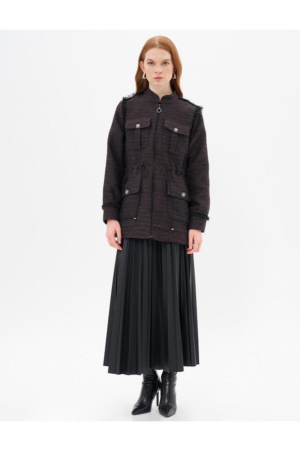 Kayra-Plum Color Button Detailed Tasseled Jacket 1