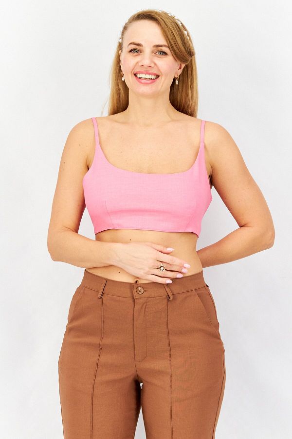 Asos Design-Women Scoop Neck Sleeveless Plain Crop Tops, Pink 1
