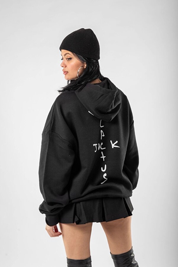 Bak Moda Cactus Jack Back Printed Oversize Unisex Black Hoodie