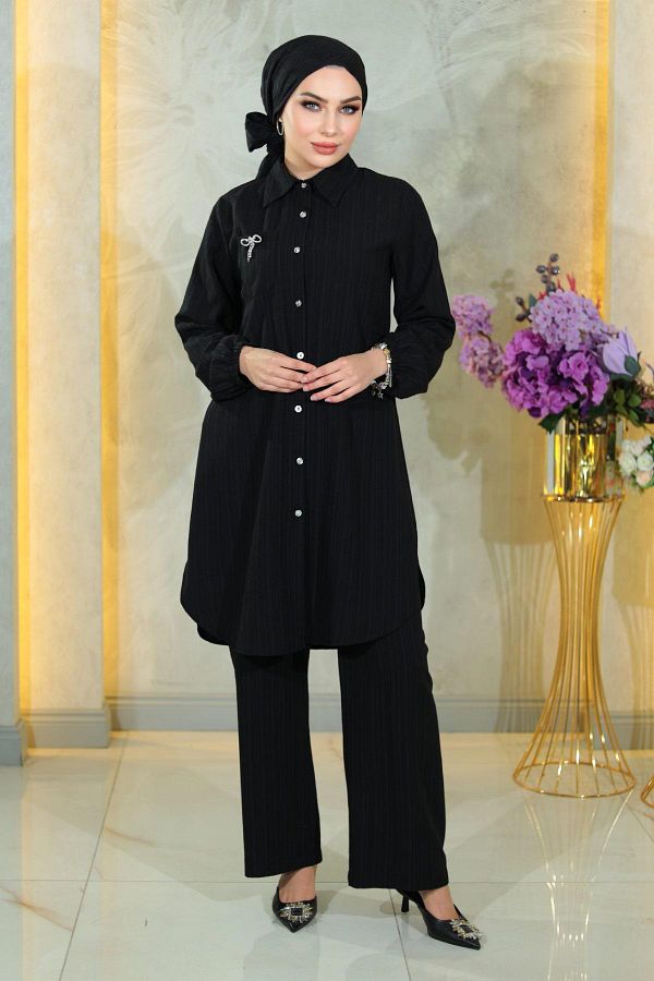 Modamihram-Buttoned Brošňa Detailed Suit Black 19178 1