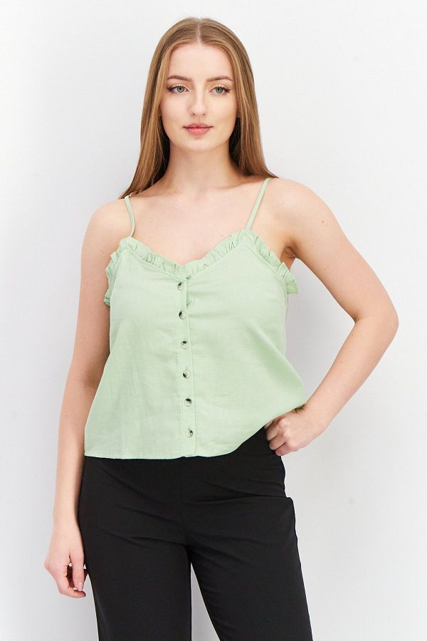 Asos Design-Women V Neck Sleeveless Plain Crop Top, Green 1
