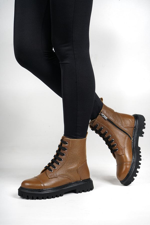 Gusse-Women's Walnut Genuine Leather Boots 1