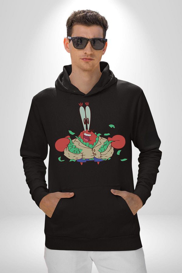 Angemiel-Spongebob Mr Krabs Rich Men's Black Hooded Hoodie 1