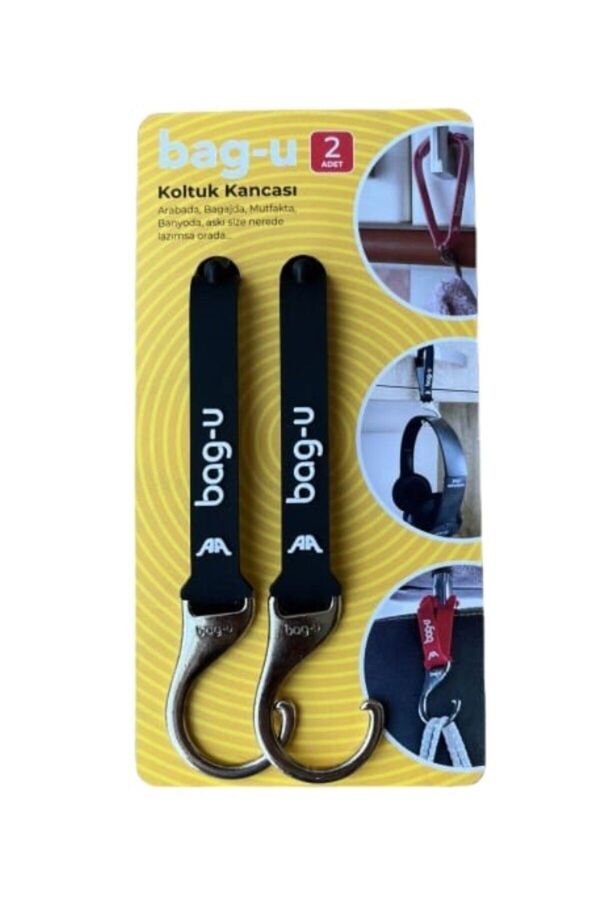 1000Nar 2'li Siyah BAG-U Araba Koltuk Kancası / Çanta Asma Aparatı / Askılık / Bebek Arabası Askı Aparatı