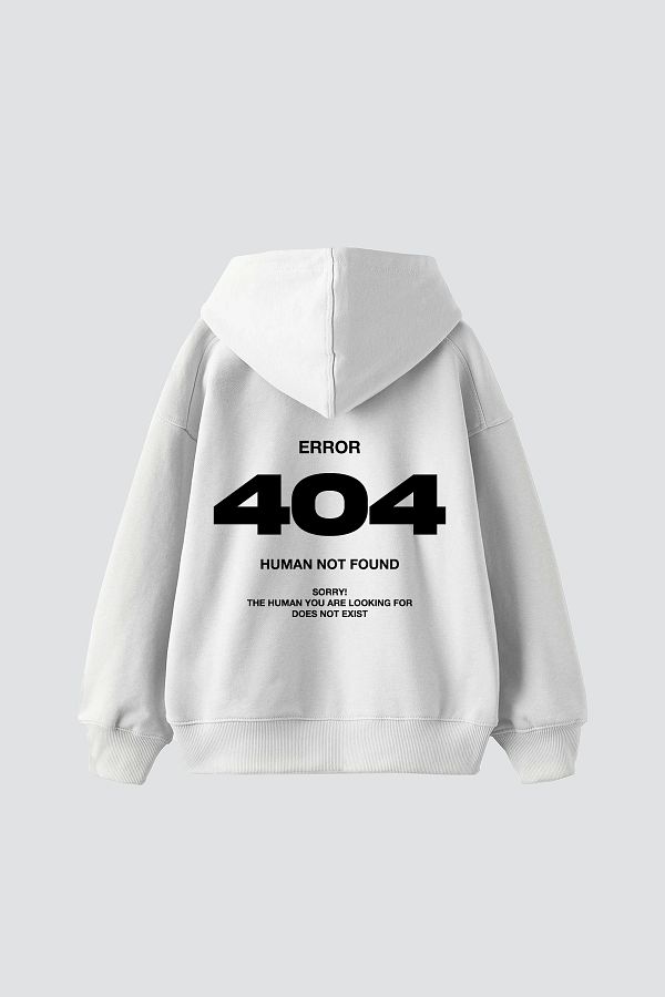 Sekizbiralt 404 Error Printed Oversize Unisex Premium White Hoodie Trendyol