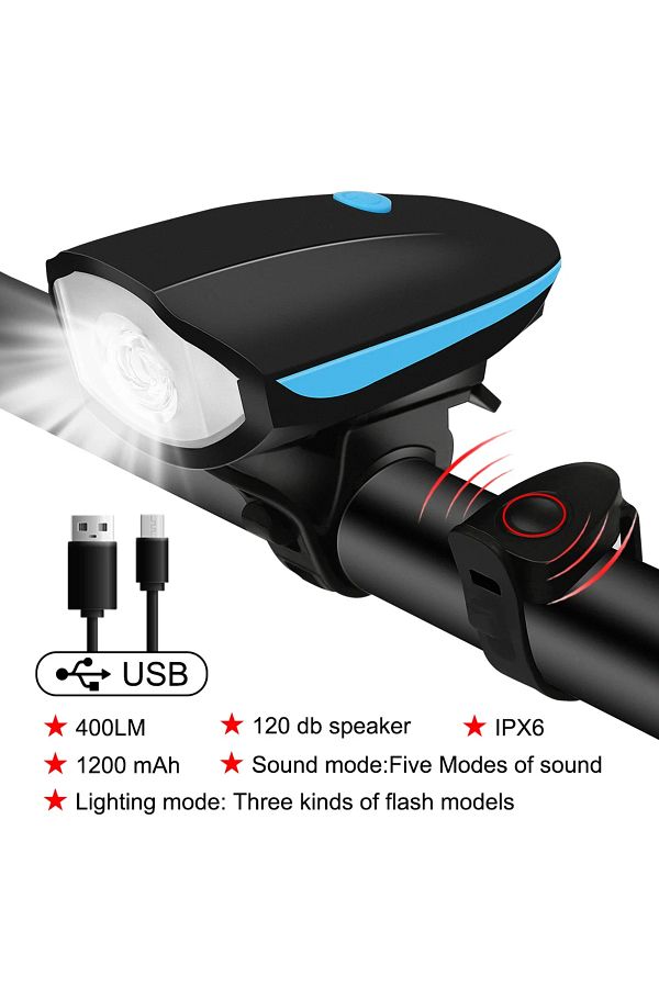 Choice Bicycle Front Light with Electric Loud Horn Waterproof Bike Headlight USB Rechargeable Cycling Fl. Trendyol