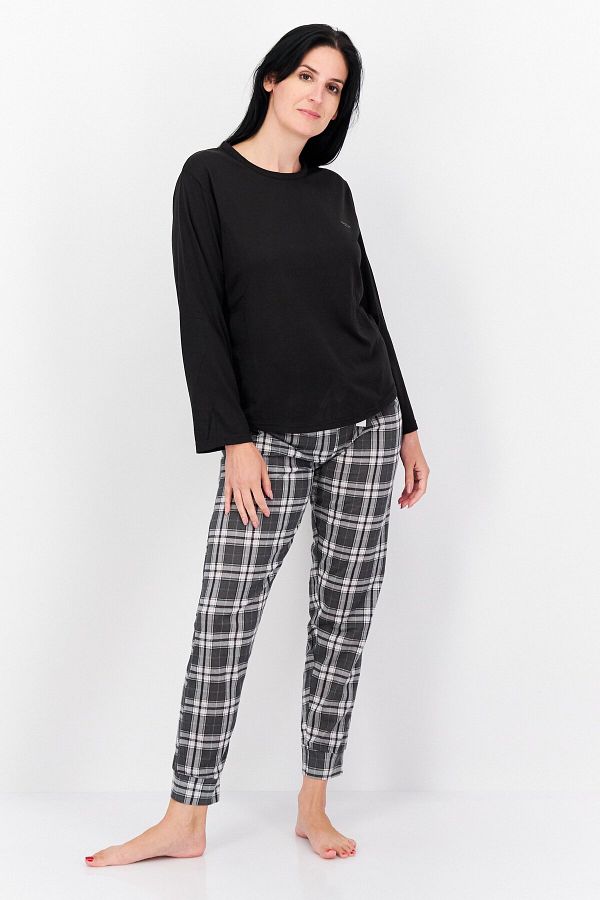 ISAAC MIZRAHI Women 2 Piece Plaid Pajama Set Grey Trendyol