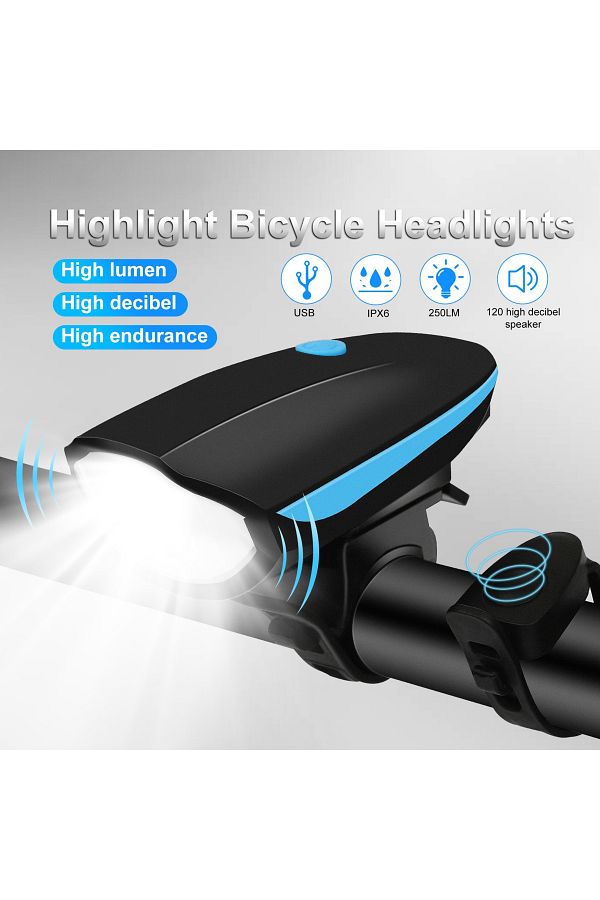Choice Bicycle Front Light with Electric Loud Horn Waterproof Bike Headlight USB Rechargeable Cycling Fl. Trendyol