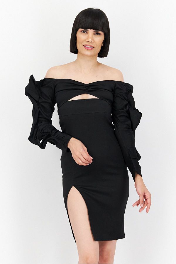 NaaNaa-Women Solid Mini Dress, Black 1
