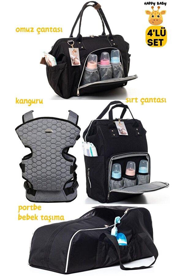 Sahra HAPPYBABY 4'LÜ BEBEK TAŞIMA SETİ (BEBEK BAKIM OMUZ VE SIRT ÇANTASI,PORTBEBE VE KANGURU)