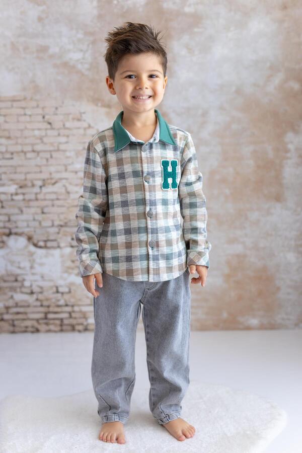 Mininio Erkek Bebek Ekose Desenli Gömlek - Yeşil