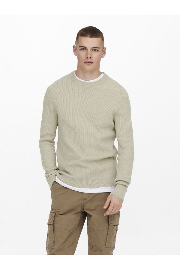 Only & Sons-Onsphil Reg 12 Struc Crew Knit Noos 22022855   Silver Lining 1