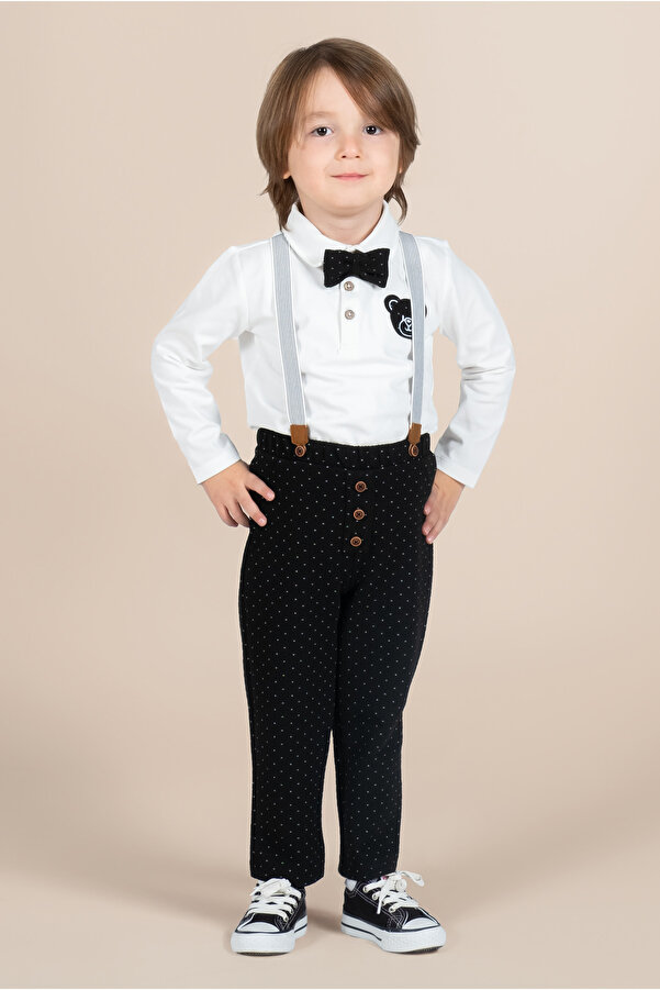 Kyron Erkek Çocuk Ekru Papyonlu ve Askılı 4'lü Takım - Şık Özel Gün Kombini