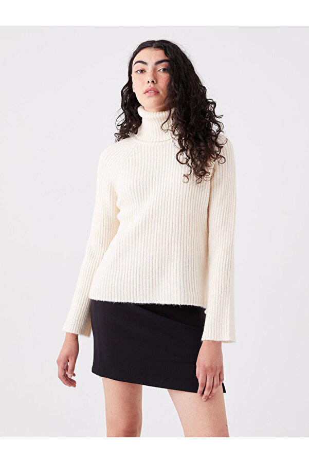 Damen Rollkragenpullover Weisser Langer Rollkragenpullover Knitted