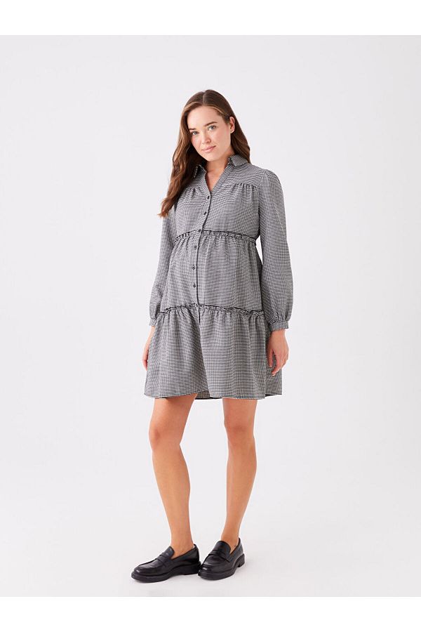 LC Waikiki-Long Sleeve Patterned Maternity Shirt Dress 1