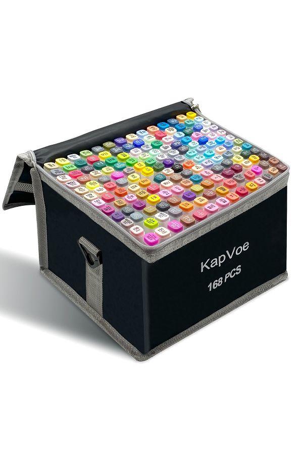 KAPVOE-168-Piece Double Tip Touch Marker Art Design Kurecolor Twin Marker Pen Set Portable Bag Imported 1