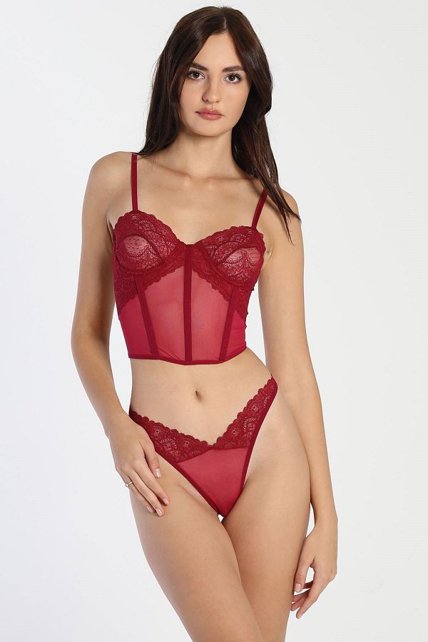 C&City-Spitzen-Bustier-Set mit kurzem Schnitt 6505 Kirsche 1