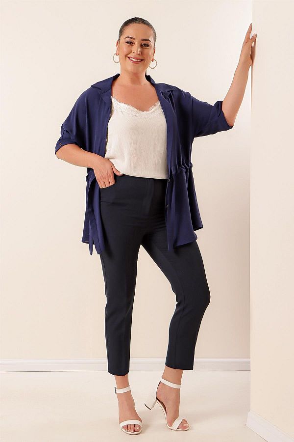 By Saygı-Lycra Plus Size Trousers with Elastic Waist 1