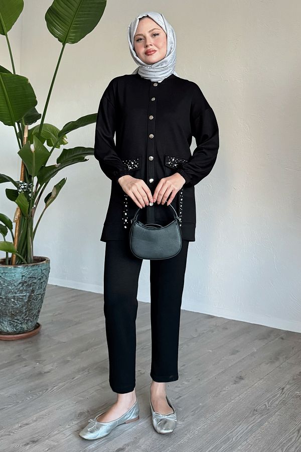 InStyle-Set dublu negru cu detalii în piatră - buzunare 1