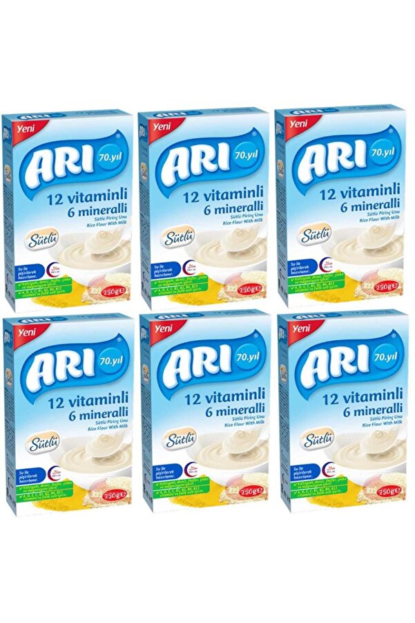 ARI Arı mama 12 Vitaminli 6 Mineralli Sütlü Pirinçli 250gr X 6'lı