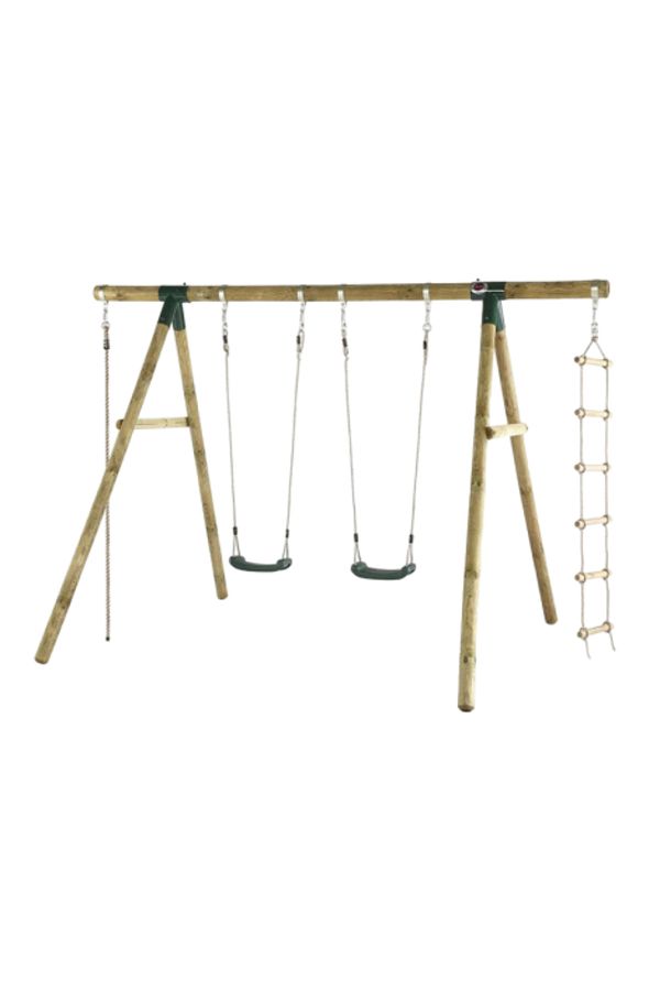 PLUM-Gibbon Swing Set With Climbing Frames, For 4 Children, Made Of Treated Wood, 27012 1