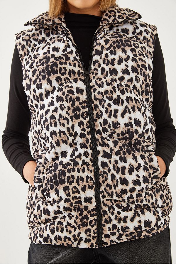 Leopard puffer vest womens cheap