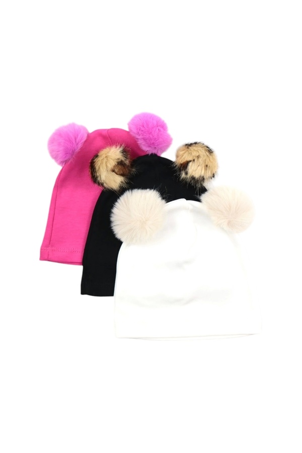 LOGO AKSESUAR Kız Bebek Ponponlu 3'lü Pamuklu Bere