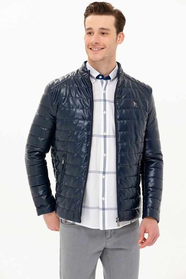 U.S. Polo Assn. Men s Navy Blue Leather Jacket 50269044 200 Trendyol