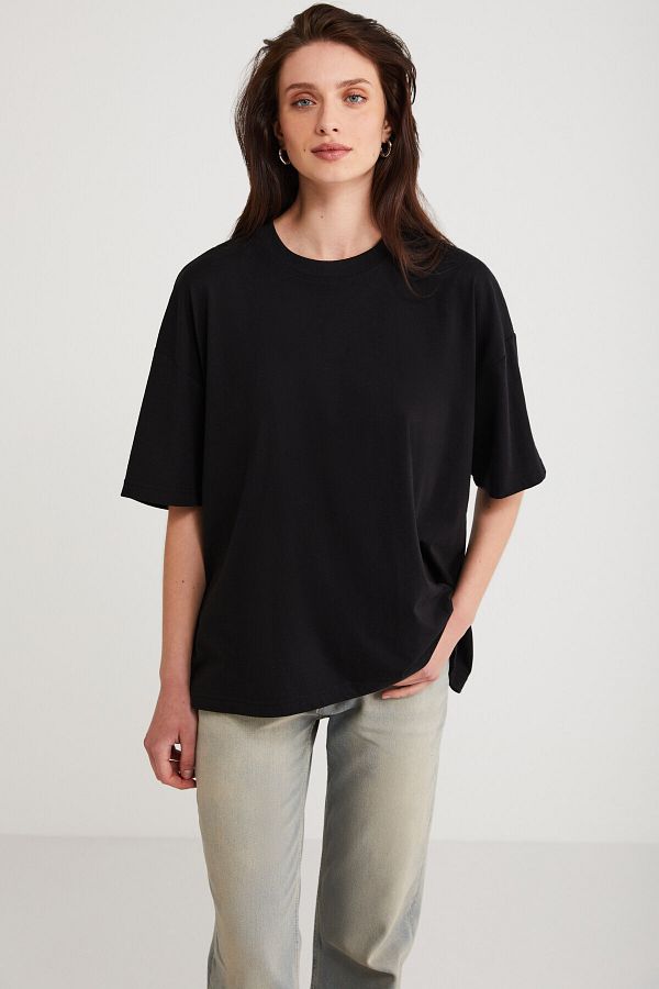 ETHIQUET-Martina Women - 100% Organic Cotton Crew Neck Μαύρο T-shirt - Regular Fit 1