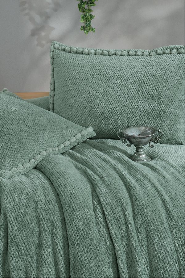 Clasy-Welsoft Single Pompom Detailed Bedspread Set 1