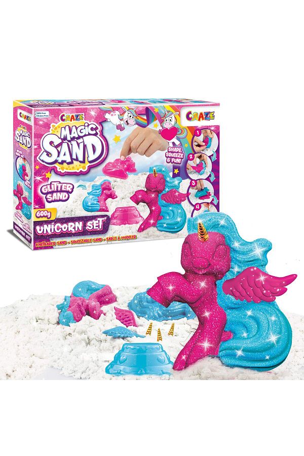 CRAZE Magic Sand Unicorn Set 600g Kinetic Sand with Glitter Tri Color Unicorn Shapes Trendyol