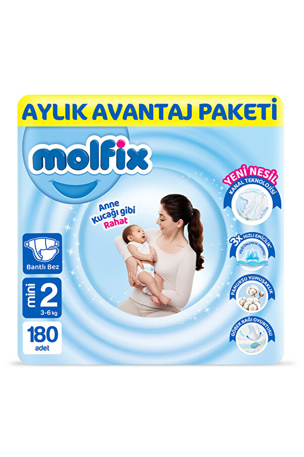 Molfix Bebek Bezi 2 Beden Mini Aylık Avn. Paket 180 Adet