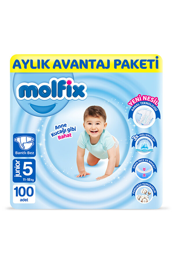 Molfix Bebek Bezi 5 Beden Junior Aylık Avn. Paket 100 Adet