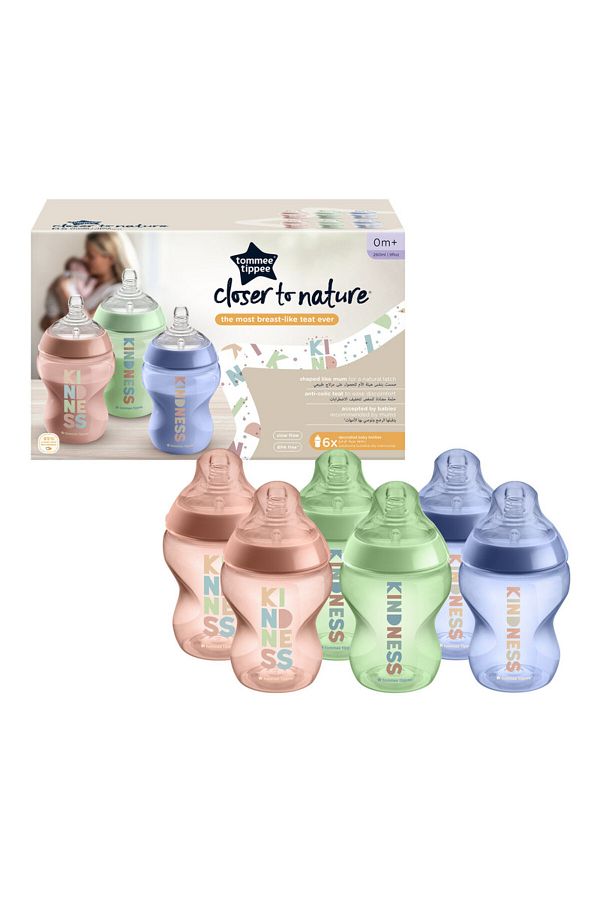 tommee tippee-Closer to Nature Baby Bottles with Anti-Colic Valve, 260ml, Pack of 6. 1