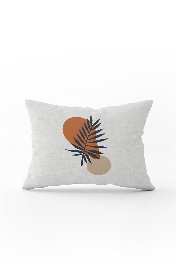Cango Home-Navy Blue Orange Bohemian Style Leaf Patterned Digital Printed Throw Pillow Pillow Case Cgh692-3550 Double T 1