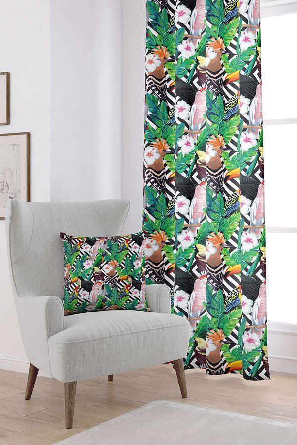 Cango Home-White Multi-Colored Tropical Bird Patterned Digital Printed Curtain Yst08-pr 1