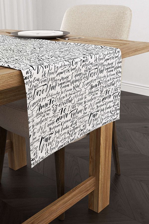 Cango Home-Alb Negru Ziua Îndrăgostiților Tematic Digital Printed Runner Cgh1036-rn 1