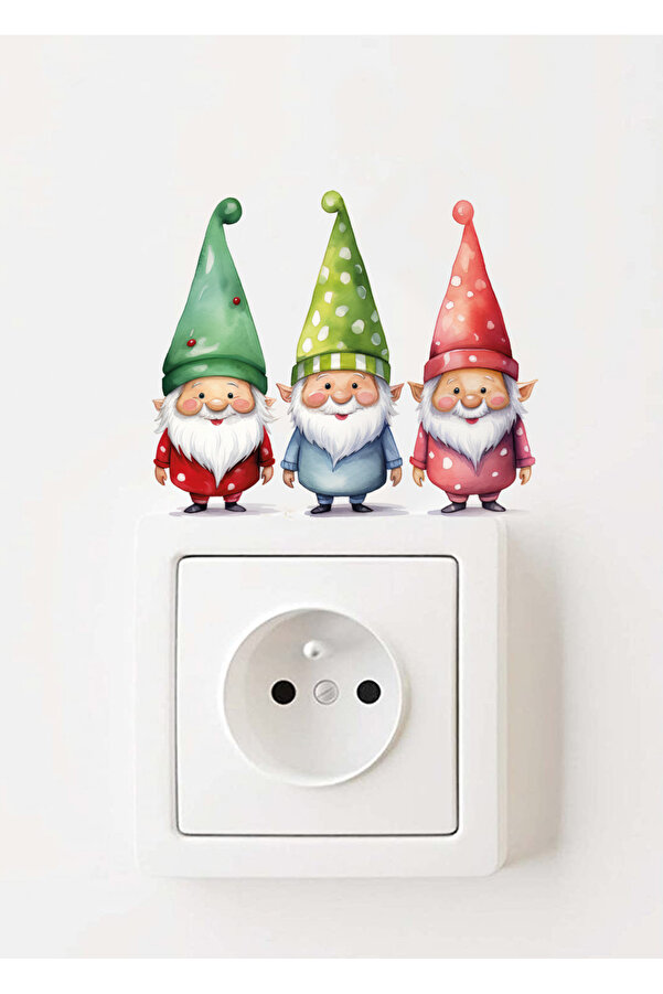 Sim Tasarım Üçlü Cüceler Yılbaşı Yeniyıl Temalı Dekoratif Sticker