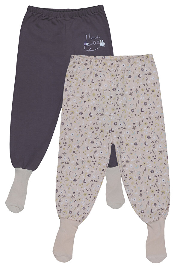 Melekpare Bebek Patikli Pantolon Kendinden Çoraplı Alt Pijama Mevsimlik %100 Organik Pamuk 2'li Set