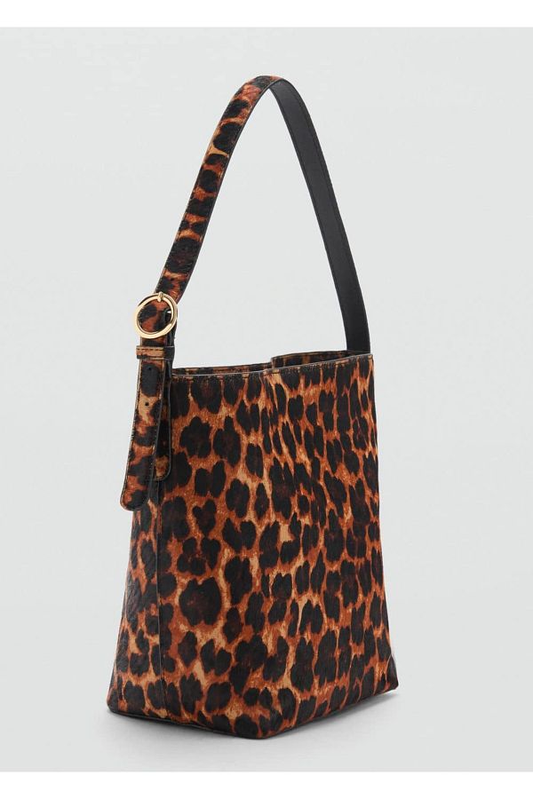 MANGO Woman-Shopper Bag with Leopard Print 1