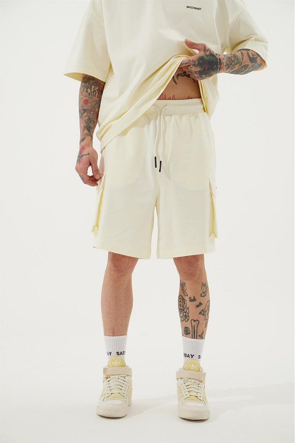 Machinist-Men's Cargo Pocket Basic Oversize Cream Shorts 1