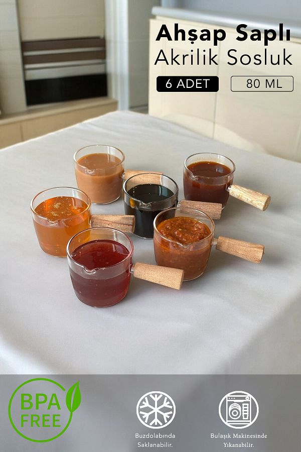 Carat Home-6-Piece Wooden Handle Mica Jam Sauce Bowl Tableware Presentation Breakfast Set - 80 ml 1