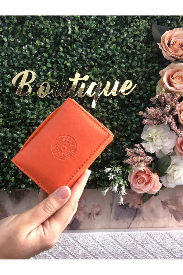 Baykuş Boutique-محفظة برتقالية رياضية من الجلد الصناعي الناعم مع حامل بطاقات ورقية ومقصورة للعملات المعدنية 1